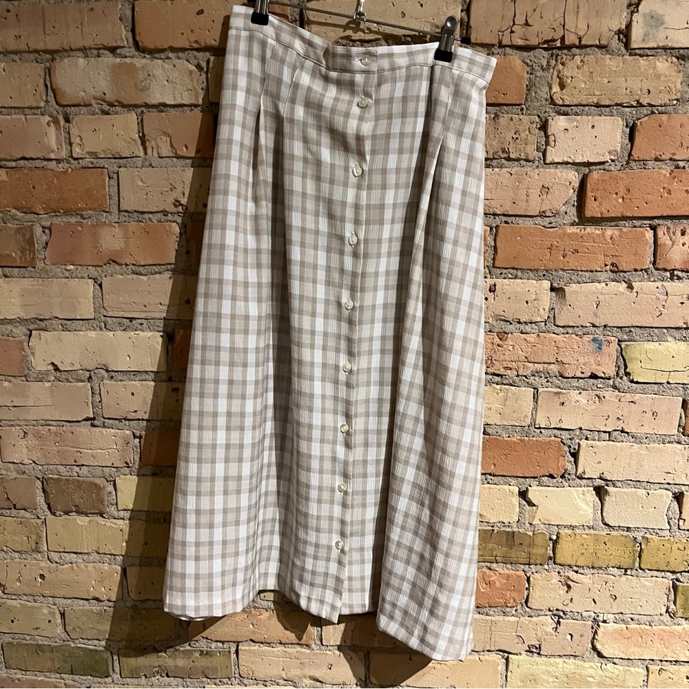 VTG Tan/White Gingham midi/maxi skirt Kathie Lee SZ 12